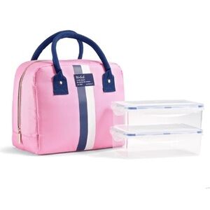New Fit + fresh insulated pink lunch tote with snap down lid containers